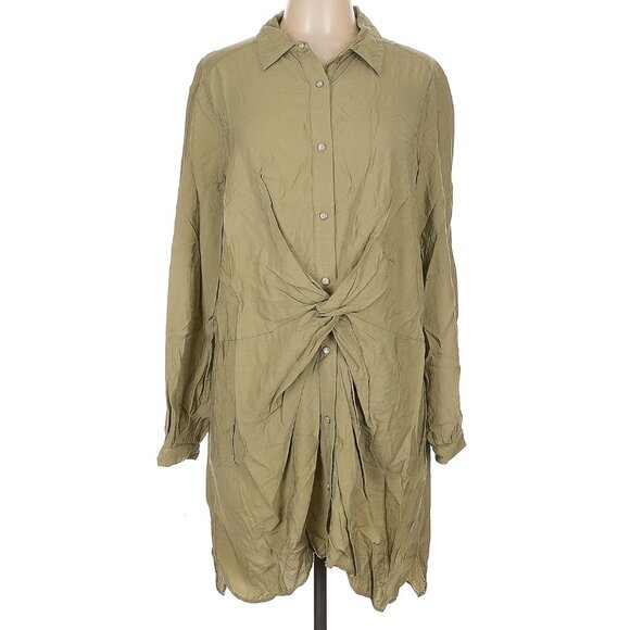 Zara Long Sleeve Peplum Button Snap Front Twist Knot Dress Tunic Knee Length L - Picture 2 of 5